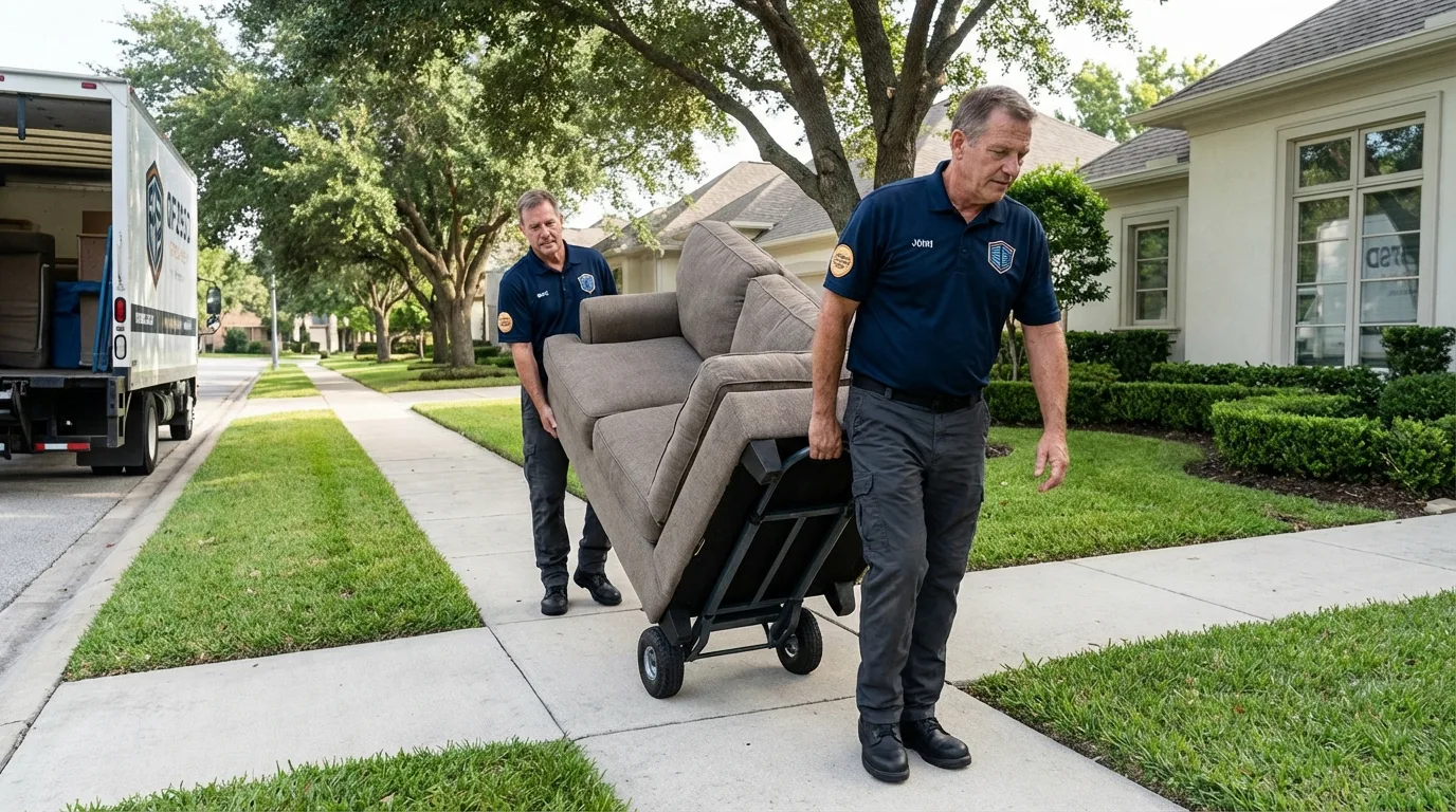 Local residential moving crew loading furniture in Plymouth, IN